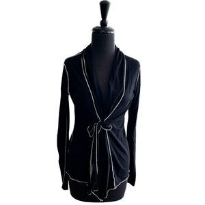 Pete Collection Black with White Piping Lightweight Cotton Cardigan Size L